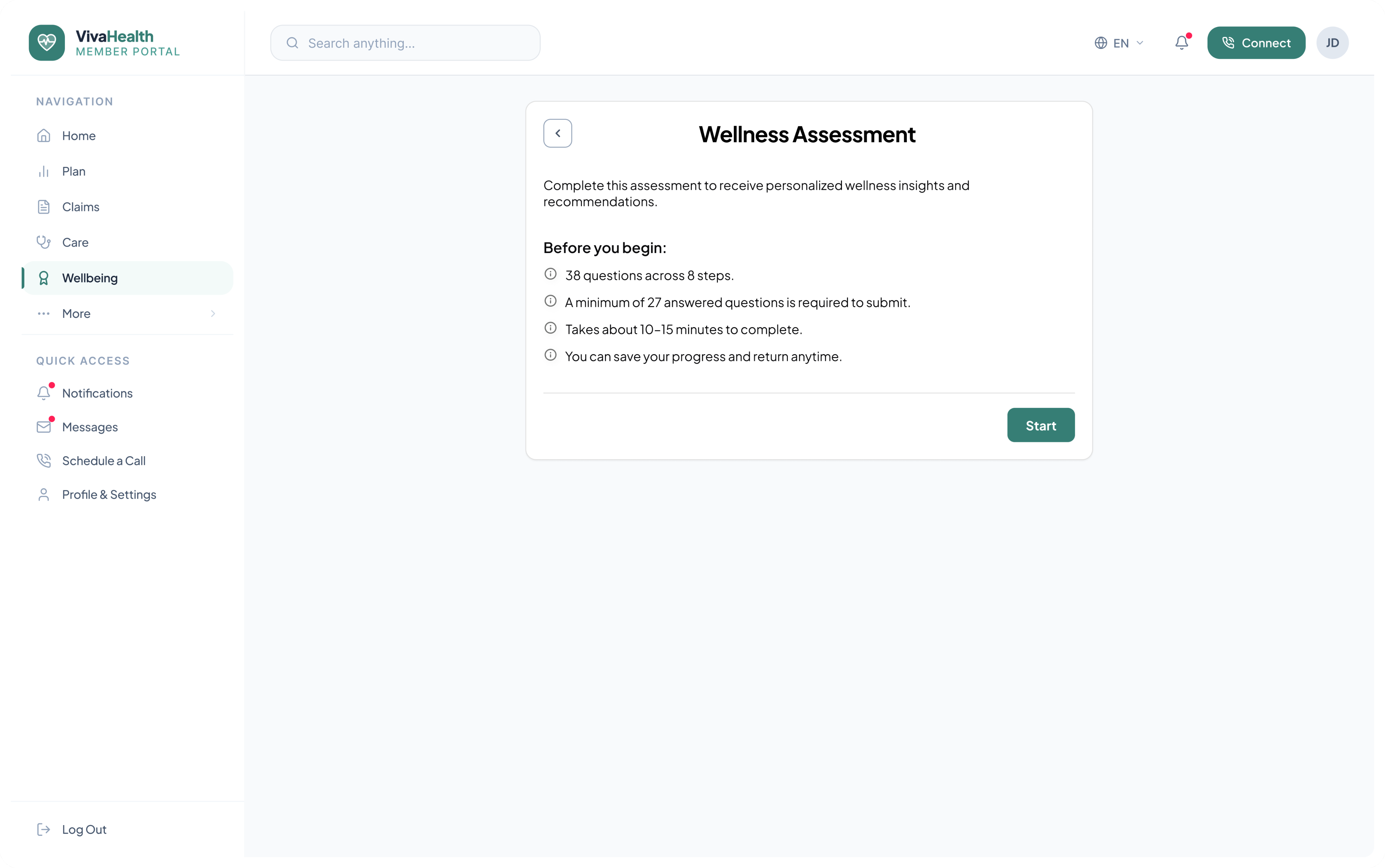 Health Risk Assessment interface, view 1