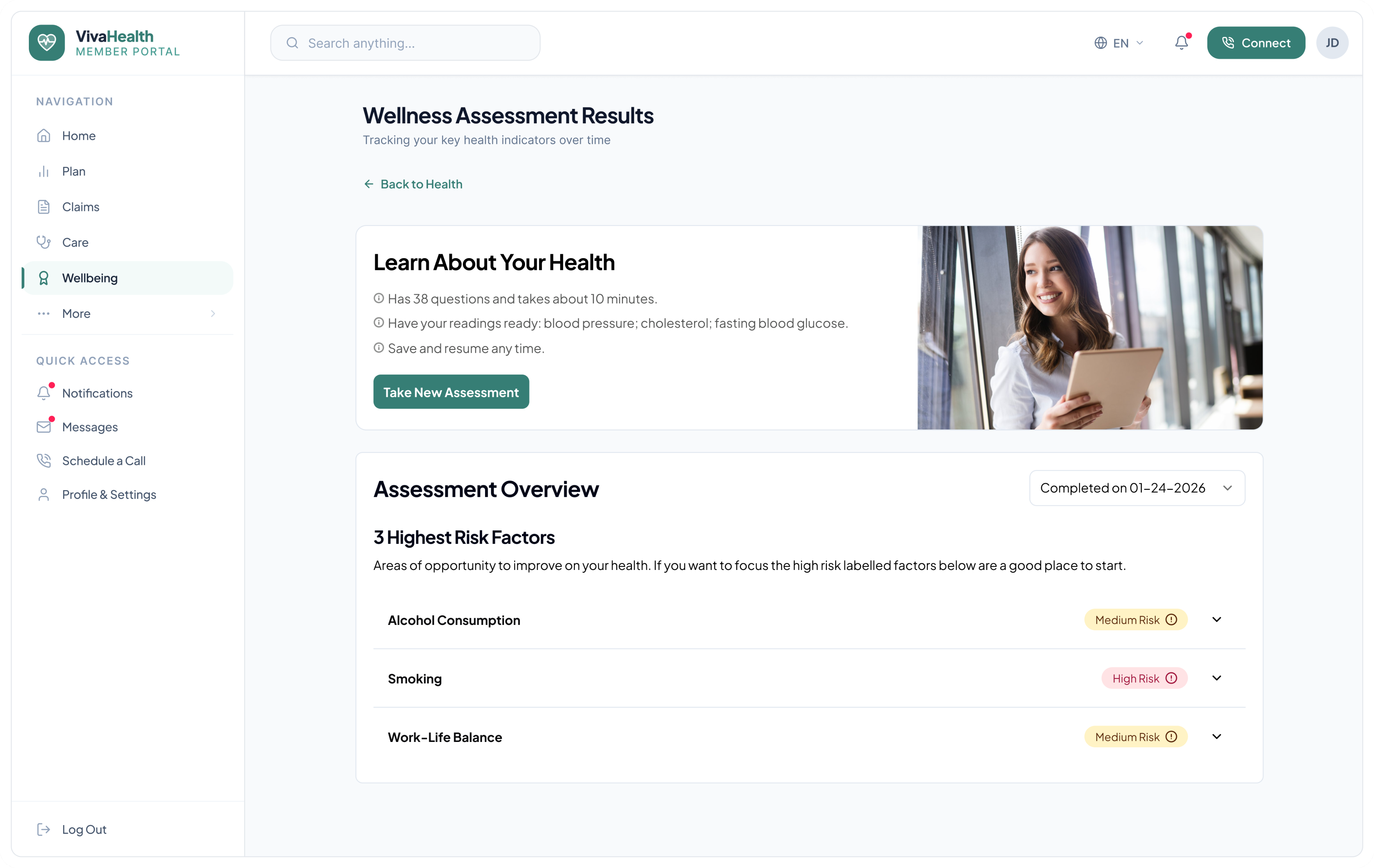 Health Risk Assessment interface, view 3